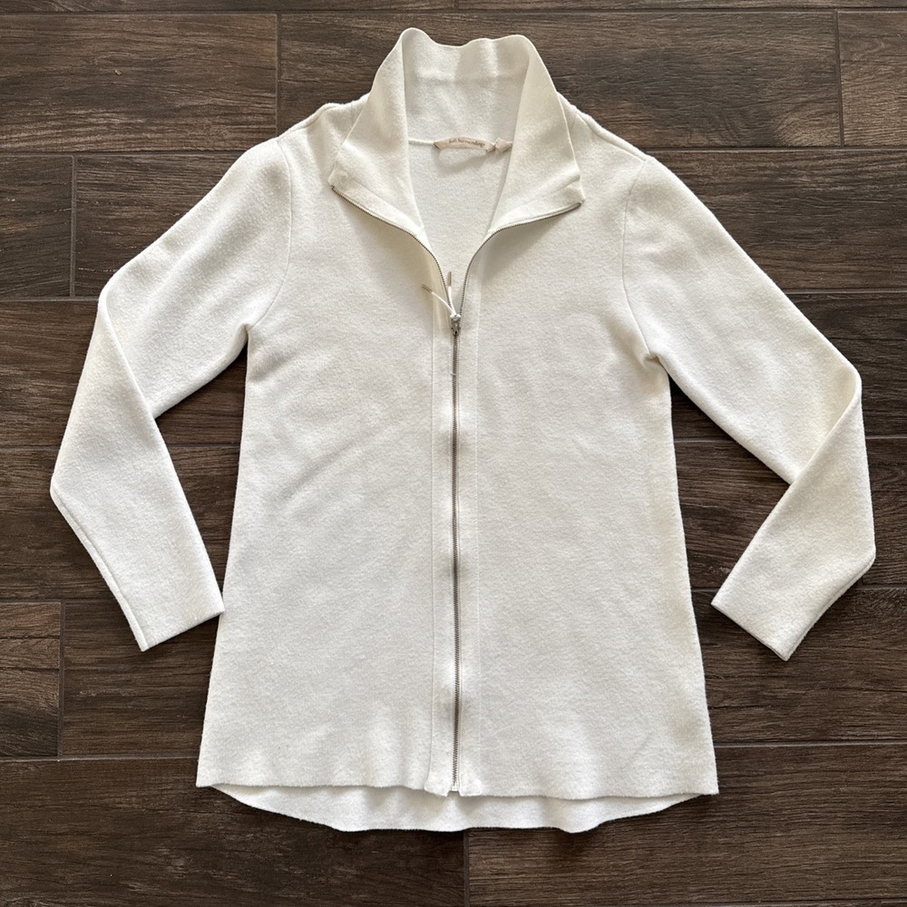 Soft Surroundings Sweater Womens Medium Ivory Full Zip Knit